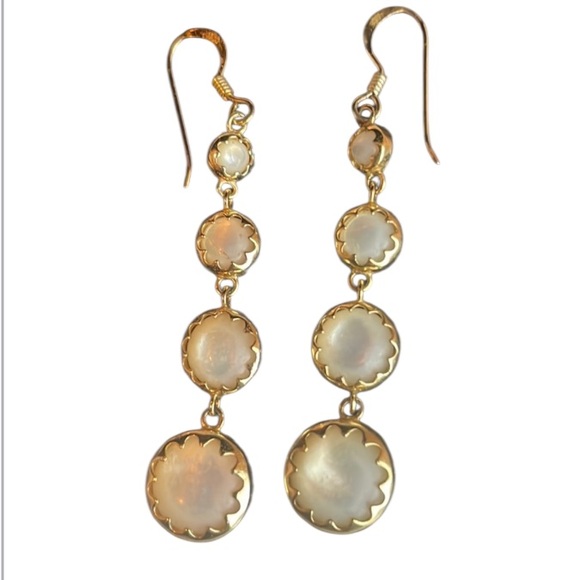 White stone round drop statment dangle earrings for pierced ears